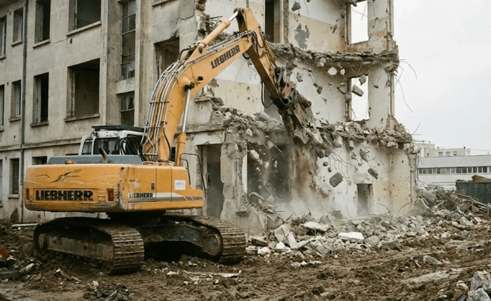 Démolition mécanique bâtiment avec pelle