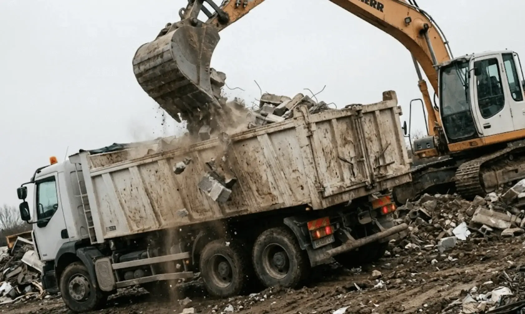 Évacuation gravats démolition camion benne