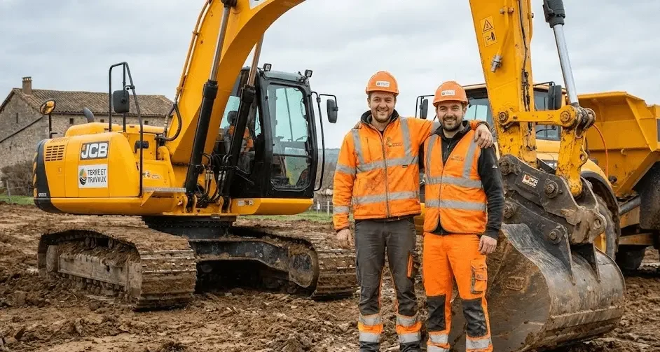 Équipe de terrassement professionnelle avec engins